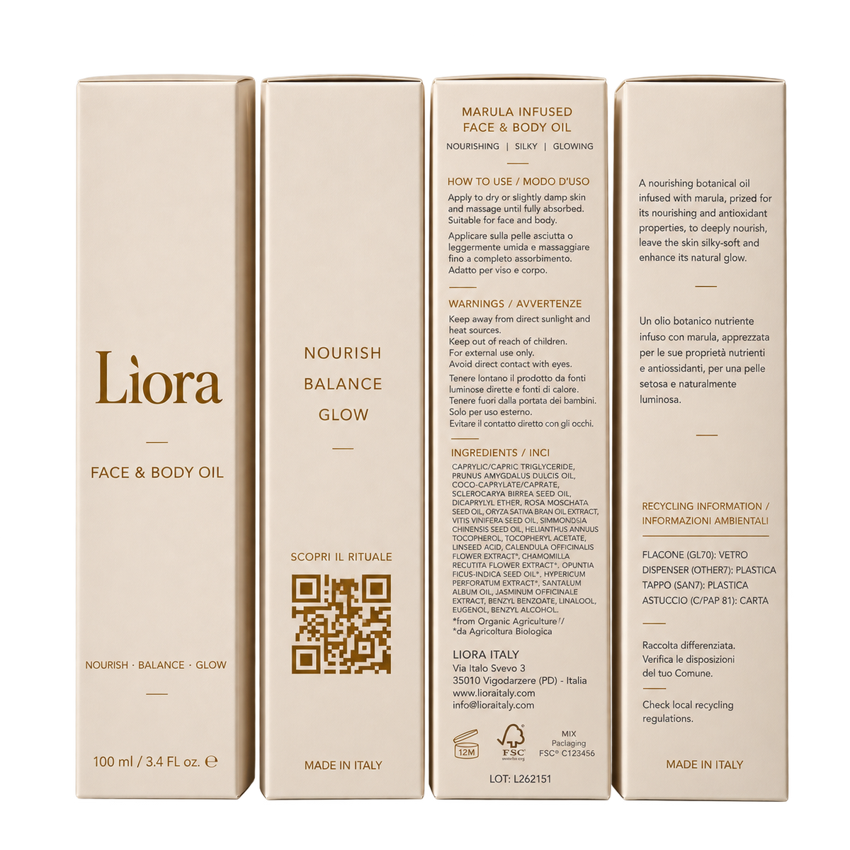 Lìora, astuccio olio viso e corpo 100 ml